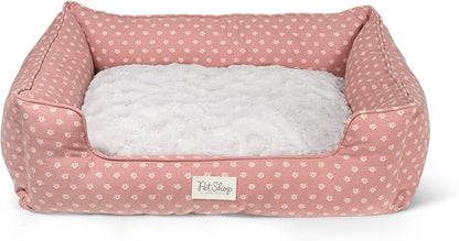 Fringe Studio Ditsy Block Dark Blush 29" W x 24" D x 9" H Medium Rectangular Cuddler Pet Bed W/Reversible Cushion, 100% Cotton Canvas Exterior, Machine Washable, PetShop Collection (755MD002)