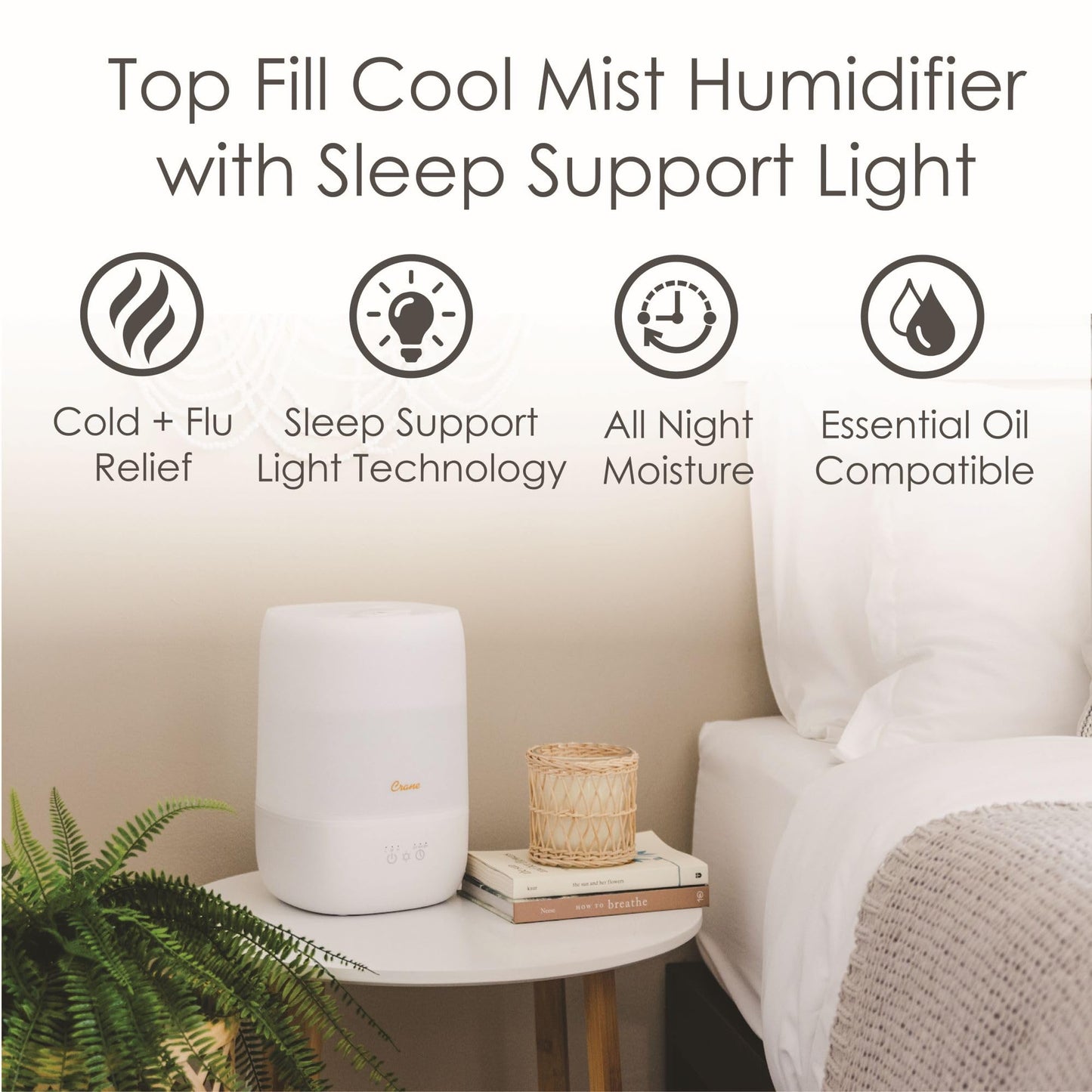 Crane Ultra-Quiet 3-in-1 Humidifier for Baby with Essential Oil Tray, 7-Color Sleep Light, 1 Gallon Top-Fill Tank, Ideal for Bedroom