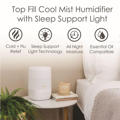 Crane Ultra-Quiet 3-in-1 Humidifier for Baby with Essential Oil Tray, 7-Color Sleep Light, 1 Gallon Top-Fill Tank, Ideal for Bedroom