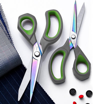 LIVINGO Professional Sharp Fabric Scissors - Titanium Coated Forged Steel Heavy Duty Shears All Purpose for Sewing Craft Cutting Cloth, Paper, Leather, 9.5 Inches, Gray/Green