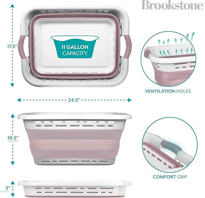BROOKSTONE 11 GALLON XL 24" Collapsible Laundry Basket & Clothes Hamper