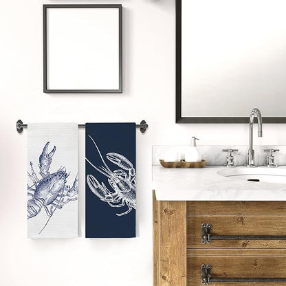 Vintage Lobster Coastal Beach Kitchen Towels, Nautical Dish Tea Towel Drying