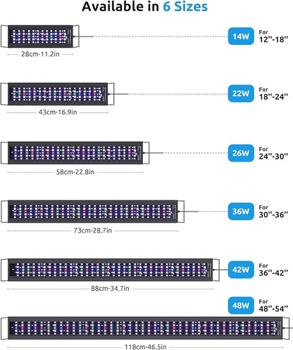 SEAOURA Aquarium LED Light with Thermometer, 30-36in Full Spectrum Lights for Fish Tank, 24/7 Programmable with Power Off Memory, WRGB Custom, 20 Level Dimmable Brightness for Freshwater Aquariums