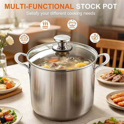 P&P CHEF 8 Quart Stainless Steel Stock Pot with Lid, Large Stockpot for Cooking Pasta Soup, Cookware for Induction Gas Electric Stoves, Visible Lid & Measuring Markings, Dishwasher Safe