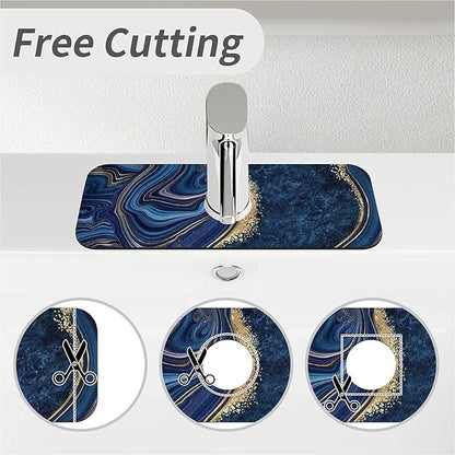 Kitchen Sink Splash Guard，Dark blue gold marble Faucet Mat Sink Gadgets-Super