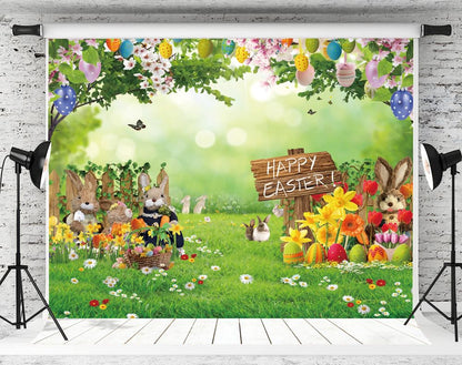 ChromaVerse 10X8FT Happy Easter Photography Backdrop Flowers Eggs Spring Garden Festival Party Decoration Banner CV-202