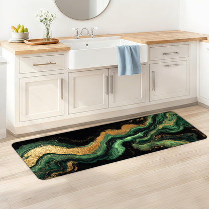 ANNA QUEEN Green Marble Pattern Laundry Room Rug 20x47 Inch – Non Slip Green Marble Pattern Mat for Laundry Room, Kitchen, Entryway, Holiday Decor