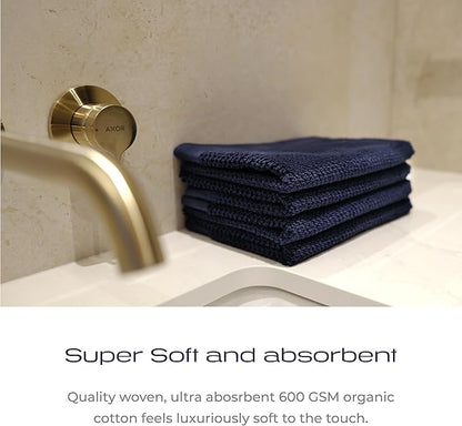 Luxury Silver-Infused Navy Blue Hand Towel Set of 2, 23.6"x17.7"