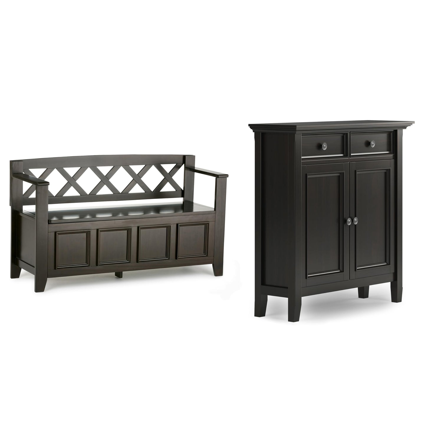 SIMPLIHOME Amherst Solid Wood 48 inch Wide Storage Bench that Seats 2 and 36 inch Wide Storage Cabinet in Hickory Brown for the Living Room, Entryway, and Family Room, Transitional Style