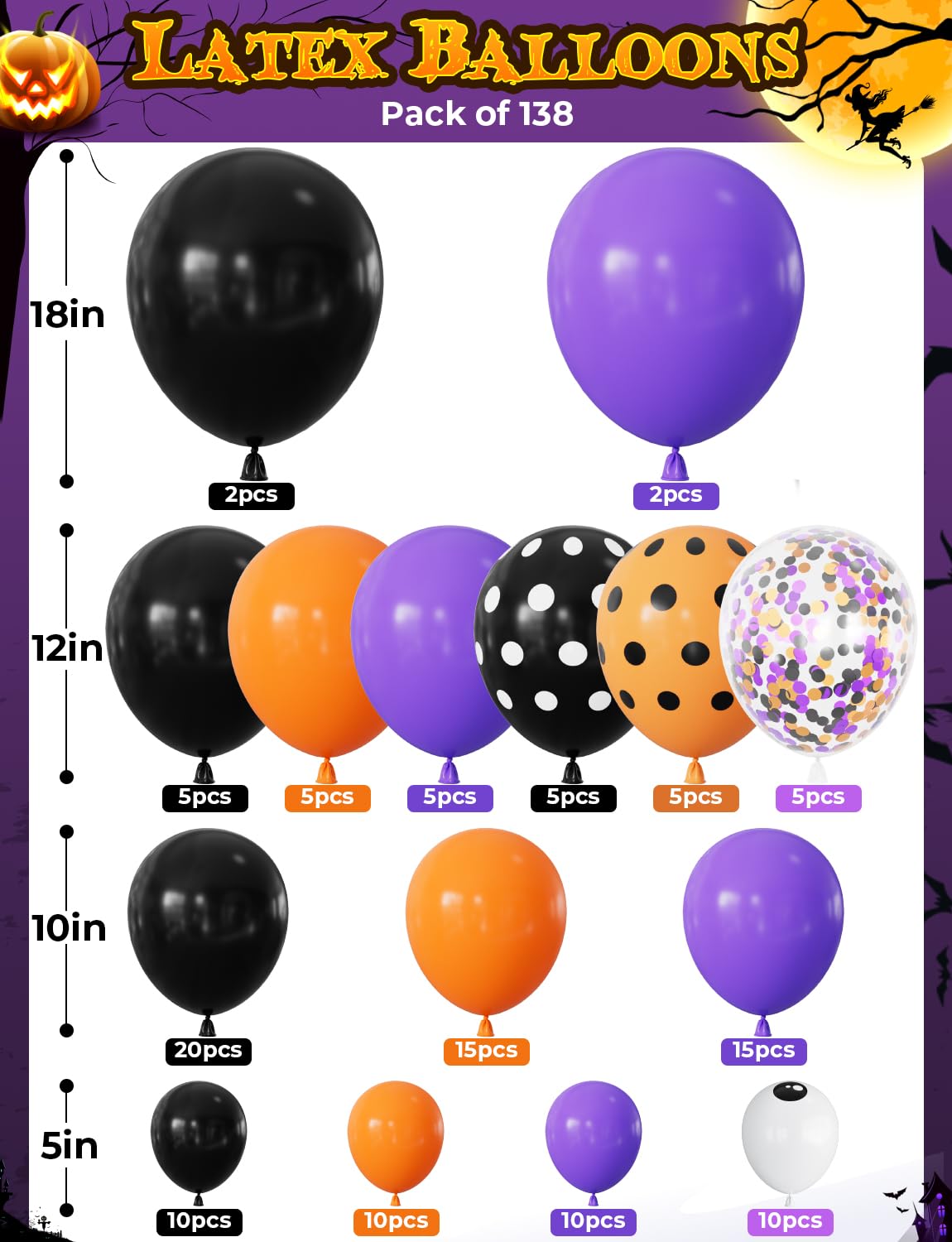 Halloween Balloon Garland Arch Kit, 138PCS Purple Orange and Black Balloons with BOO Foil Balloons, Spider Web, Eyeball Balloons for Birthday, Halloween Party Decorations Indoor Outdoor