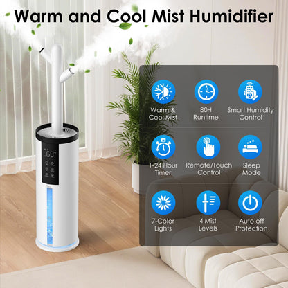 Humidifiers for Bedroom - GloryAir 2.11Gal (8L) Quiet Top Fill Cool & Warm Mist Humidifier Large Room 650 ft² with Humidistat, diffuser, Auto Mode, 7-Color Light for Plants, Baby,Adults, Office & Home