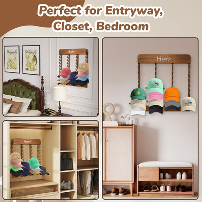 WYJREES Wooden Hat Racks for Baseball Caps, 40-Slot Wall Mount Baseball Cap Rack, Hat Organizer for Display and Storage, Vertical Cap Hanger for Bedroom, Entryway or Closet