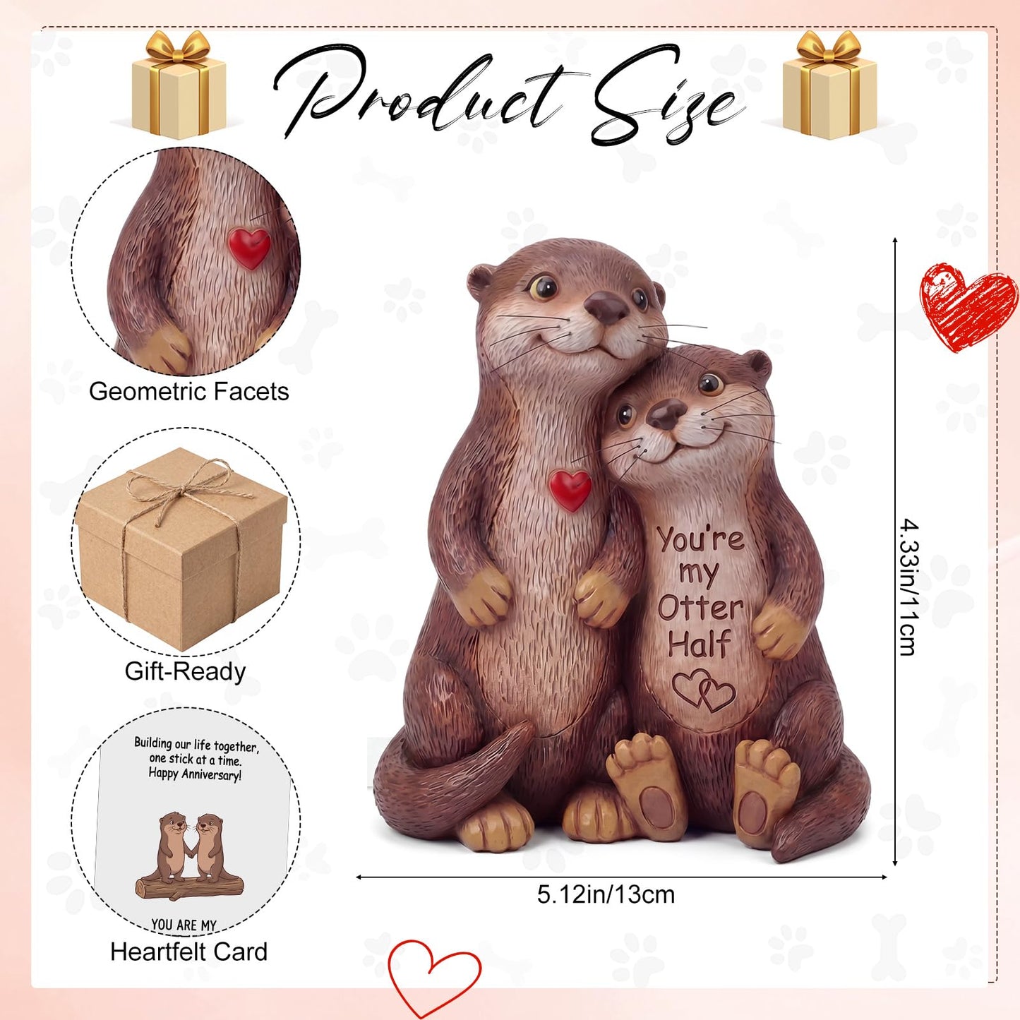 RattanView Love Otter Couple Figurine Anniversary Wedding Gift for Women Men Cute Animal Resin Statue I Love You Birthday Gift for Girlfriend Wife Husband Partner Romantic Sculpture Home Decor