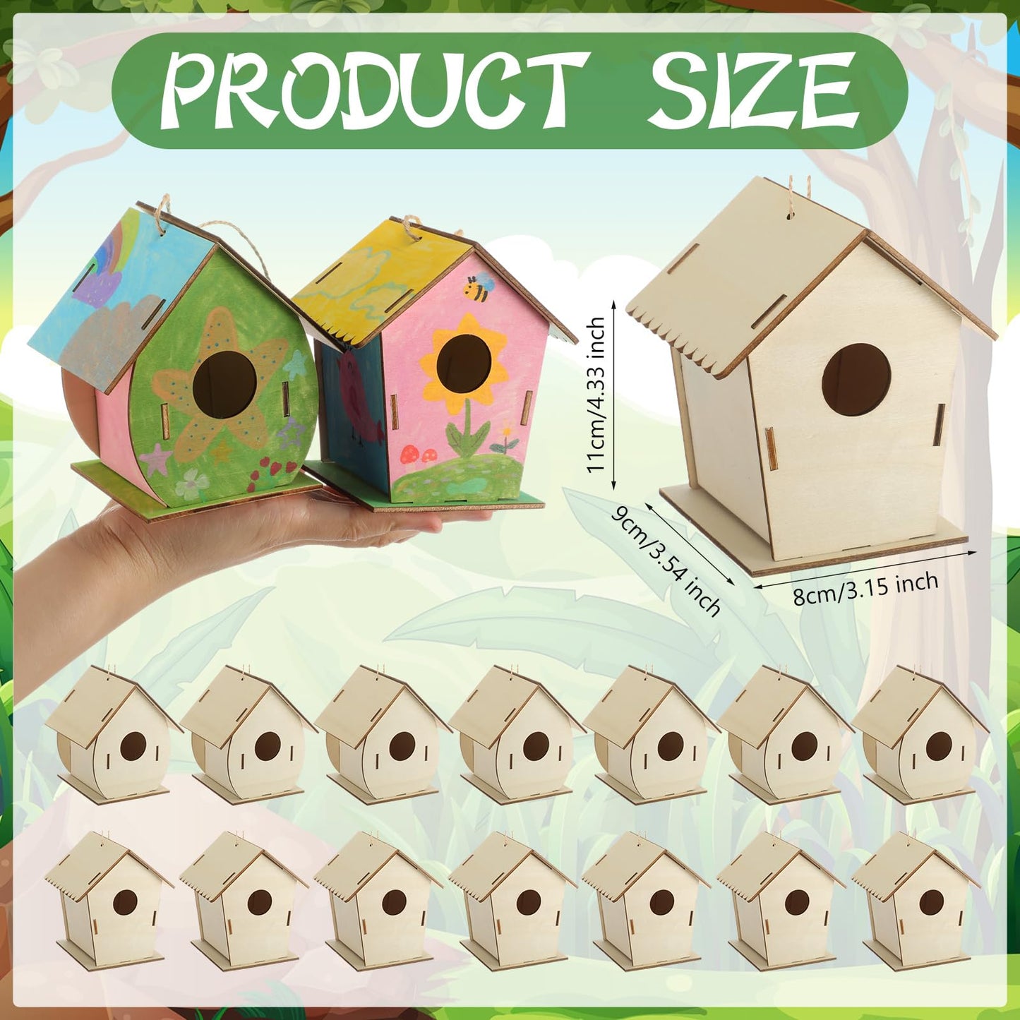 DoubleFill 30 Pcs Wooden Bird Houses Bulk for Kids Unfinished Wood Birdhouses for Children Wood Craft Project Kits for DIY Wooden Arts and Crafts for Summer VBS Crafts