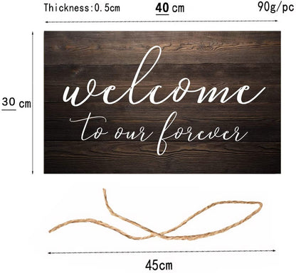 J.DXHY Welcome to Our Forever Sign, Rustic Wooden Welcome Wedding Sign, Brown, 18"x12"