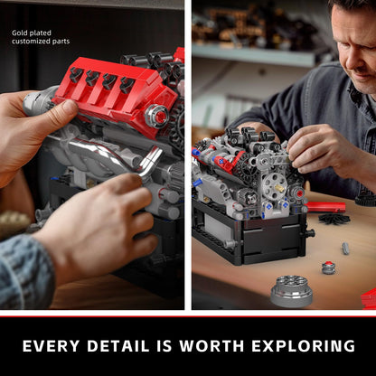 Mould King 10204 V8 Engine Model that Works - Build Your Own V8 Engine Toy, 8-Cylinder Petrol Car Engine Replica Model Building Kit for Adult (750 PCS)