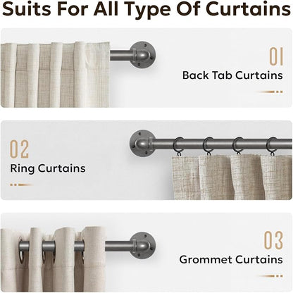 Zeerobee Curtain Rods for Windows 72 to 144, 1 Inch Industrial Wrap Around Grey Curtain Rod, Indoor/Outdoor Room Divider Adjustable Drapery Pole, 72"-144"