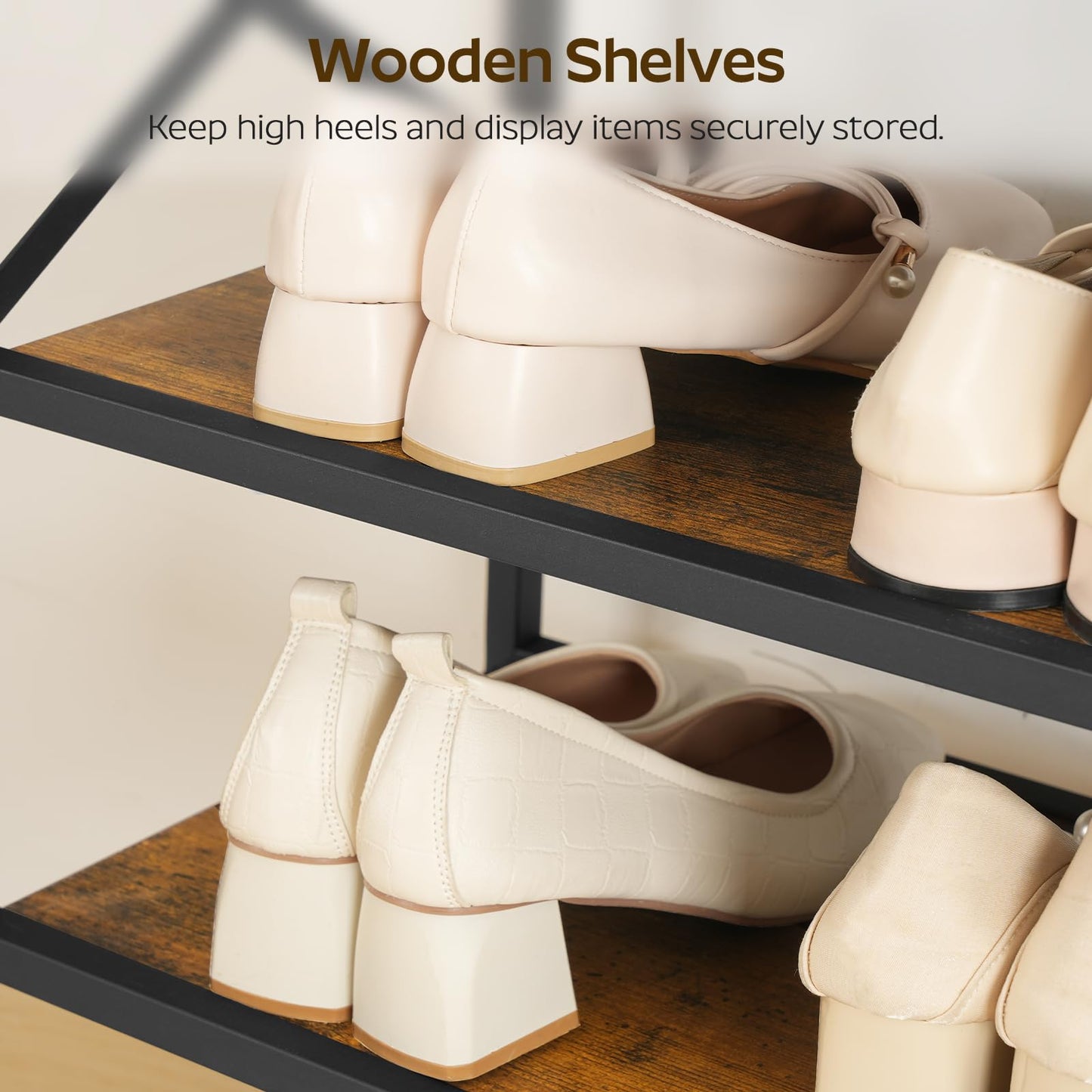 YATINEY 12-Tier Wooden Shoe Storage Organizer and 12-Tier Tall Shoe Rack, Large Shoe Storage Organizer for Closet SS212BR-SS42BR