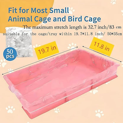 50 Pcs Disposable Cage Liners 19.7'' X 11.8'' - Clear, Plastic Toilet Film for Bunny, Hamster, Totoro, Hedgehog, Guinea Pig & Small Animal Habitats