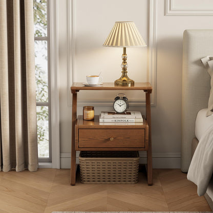 Solid Wood nightstands Set of 2 with Open Shelf and Drawers, Z Wooden Set of 2 nightstands with Open Storage, Bedside Table Set of 2 for Bedroom, Modern Mid Century end Table.