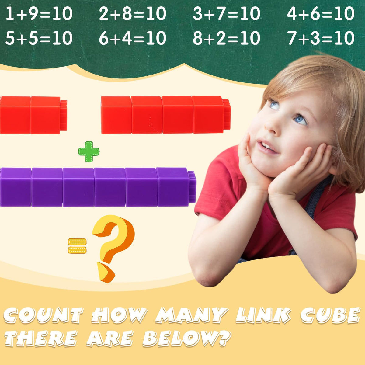 Jenaai 500 Pcs Math Learning Linking Cube with Storage Container Counting Cubes, Colorful Plastic Counting Blocks, Manipulatives Classroom Learning Supplies for Educational(Yellow)