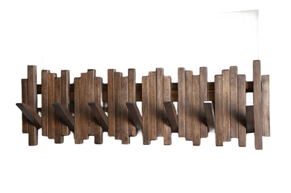 GOGREEBELL Natural Wood Wall Mounted Piano Coat Rack| Coat Rack Wall Mount| Flip Down Wall Hook Rack 7 Hooks| Entryway Wall Art Hook,Made of Acacia Wood (Wood Wax Oil Dyed Walnut Color).Wall Art