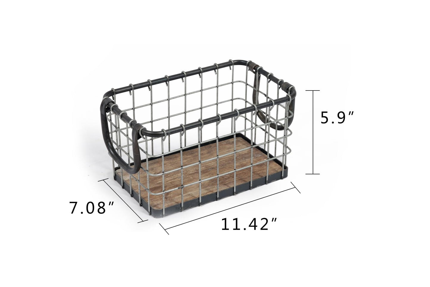 11.5" Wide Rectangular Sturdy Hand Welded Farmhouse Metal Wire Basket with Rustic Wooden Bottom For Shelves, Closet Storage Bins for Shelves. Also For Laundry, Towel, Spice Rack, Tool Box (11.5"x7")