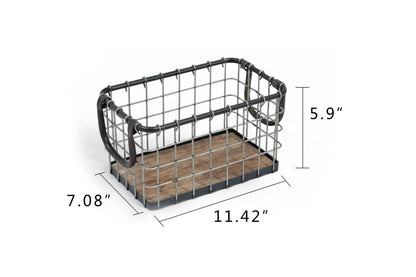 11.5" Wide Rectangular Sturdy Hand Welded Farmhouse Metal Wire Basket with Rustic Wooden Bottom For Shelves, Closet Storage Bins for Shelves. Also For Laundry, Towel, Spice Rack, Tool Box (11.5"x7")