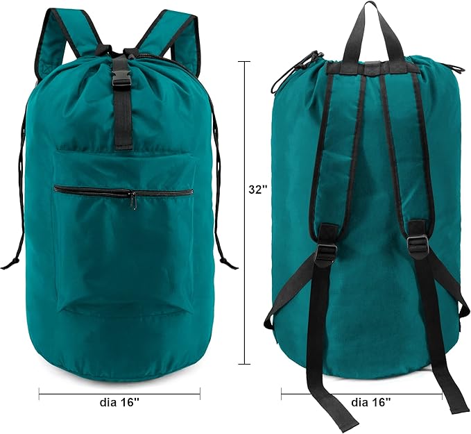 BeeGreen Laundry-Bag-Portable-Backpack, Mars Green Nylon Drawstring -Laundry
