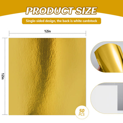 Tenceur 50 Sheets Gold Glitter Cardstock 12 x 12 Shimmer Metallic Paper Foil Sheets Square Printer Paper 250gsm Cardstock for Birthday Card Making DIY Projects Crafting Party Decorations