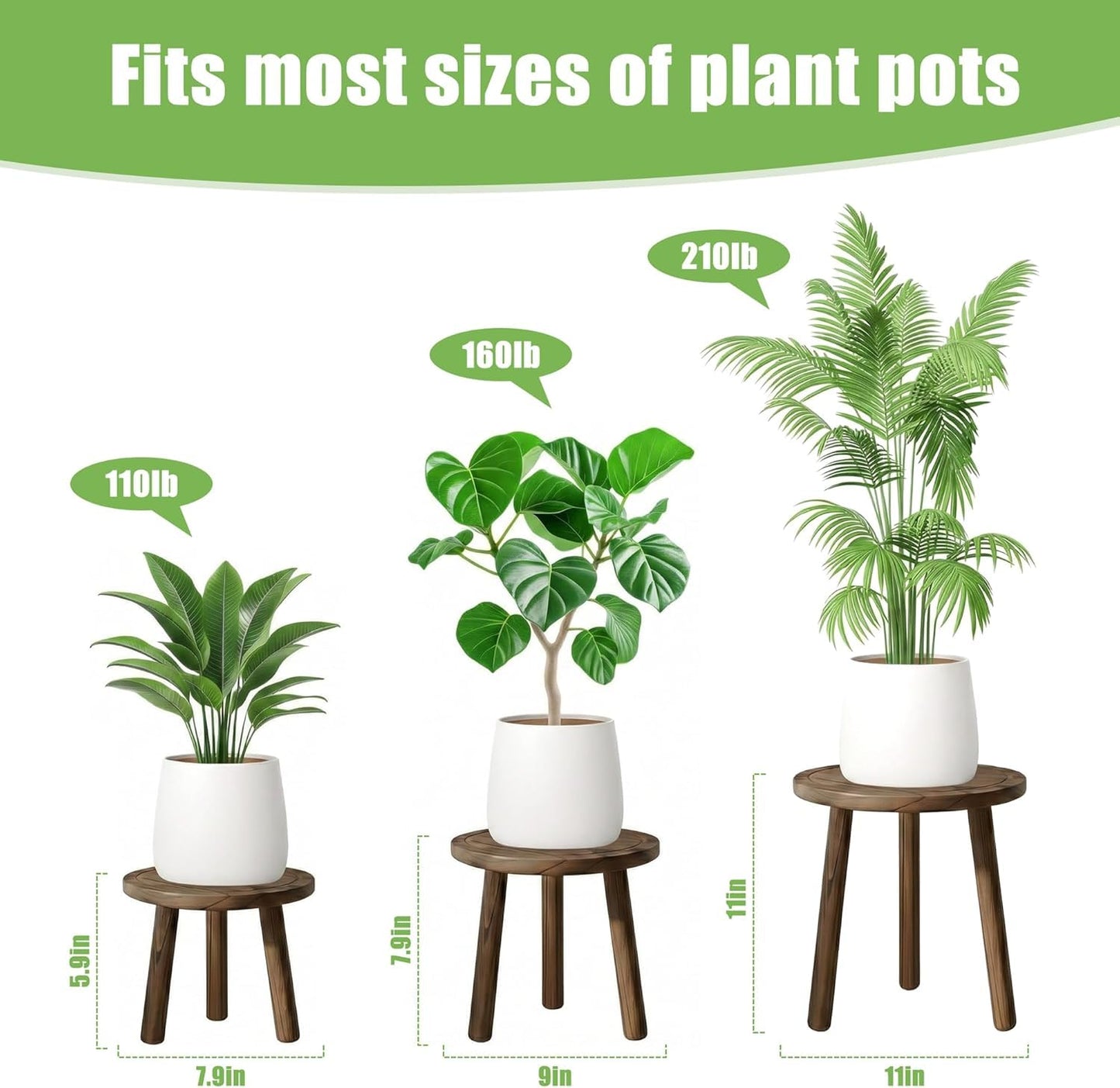 SEQUEDA 3-Pack Plant Stand Indoor, Single Wood Plant Stand for 6-12 Inch Pots, Modern Plant Stool for Large Plants, Wooden Plant Table Tall Plant Holder for Living Room Balcony Office (Dark Brown)
