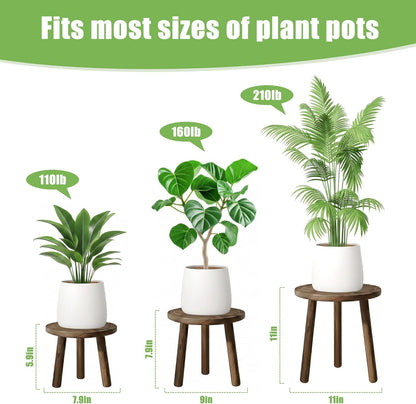SEQUEDA 3-Pack Plant Stand Indoor, Single Wood Plant Stand for 6-12 Inch Pots, Modern Plant Stool for Large Plants, Wooden Plant Table Tall Plant Holder for Living Room Balcony Office (Dark Brown)