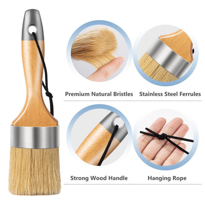 Mister Rui Chalk Paint Brushes, 3 Pack Wax Brush Set, Round Paint Brush Use with All Paints, Natural Bristle Brush for Painting, Stencils, Waxing, Home Decor, DIY Art Crafts