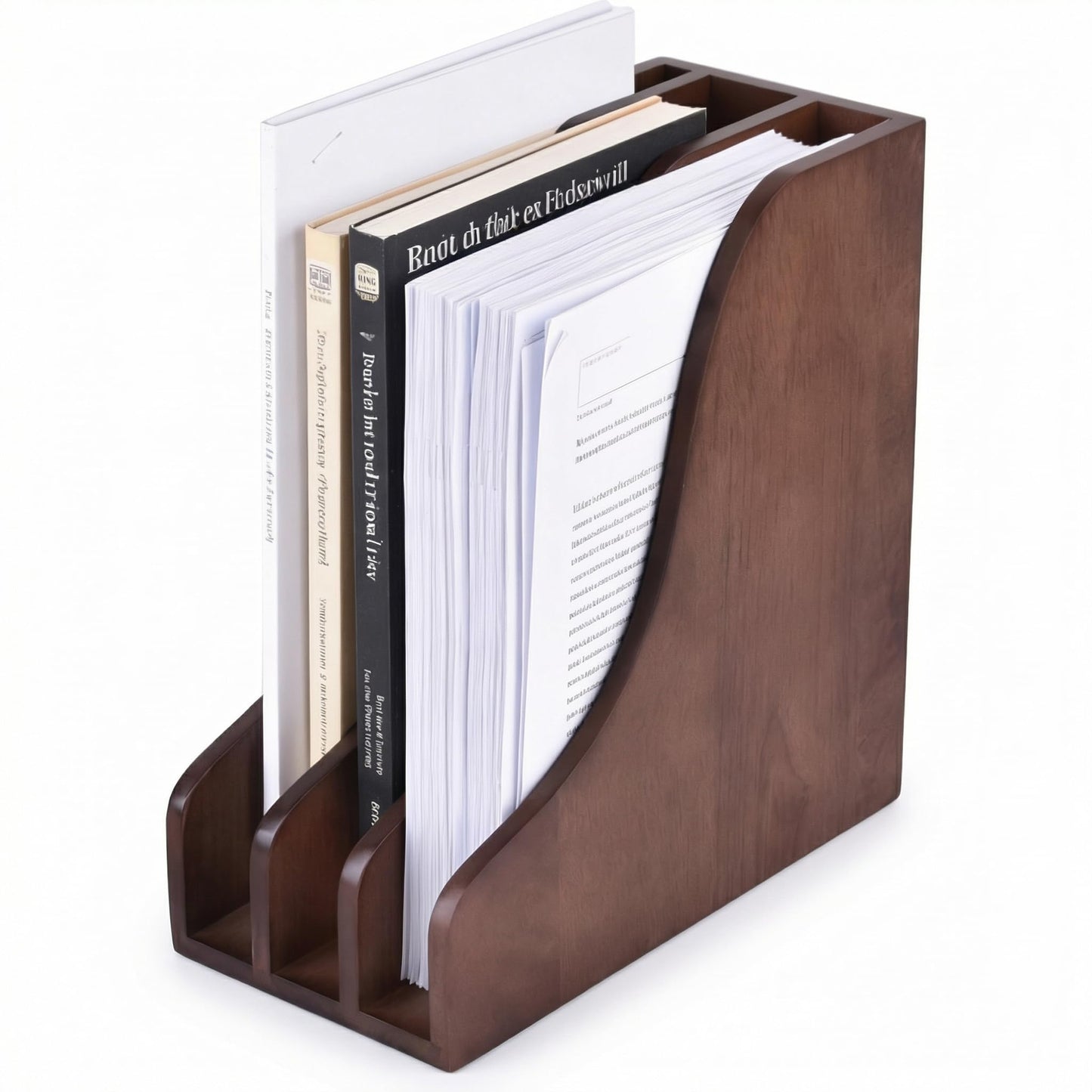 Solid Wood Vertical File Organizer, Desktop Document Holder with Customizable Design, Multifunctional Desk Organizer for Mail, Paper, Books, Files, Laptops, Office & Home Desktop Organization