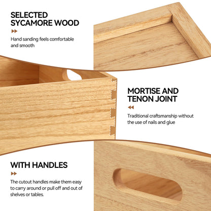 KIRIGEN Nesting Wood Crates with Handles, Set of 3 Decorative Storage Boxes, Farmhouse Shelf Bins for Pantry, Bathroom, Craft Room, Toys, Towels, Books, 15.75 x 11.8 x 5.9 in, Natural 3TH-NA