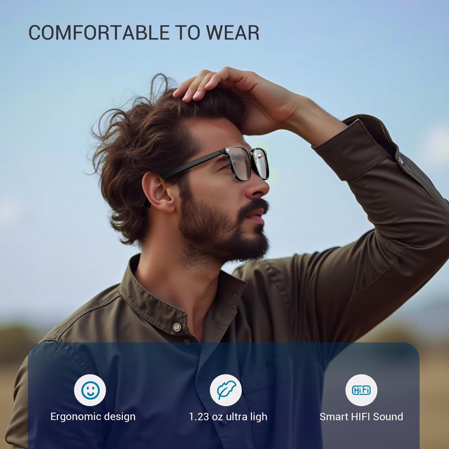 Blackview Smart Glasses, 5.3 Bluetooth Sunglasses with Open Ear Speaker, Voice Assistant Compatible, Blue Light Blocking Lens