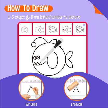 Draw with Alphabet & Numbers, 36PCS Dry Erase Cards Letters & Numbers Tracing Learning ABC Handwriting Educational Toy Set Educational Game Birthday Gift for Preschool Learning Activities