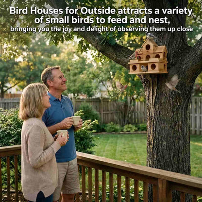Zxweqr Bird Houses for Outside with External Feeder – Lightly Charred Hanging Birdhouse for Flocking & Nesting – Suitable for Finches, Bluebirds, Cardinals – Perfect for Garden, Patio, Backyard Decor