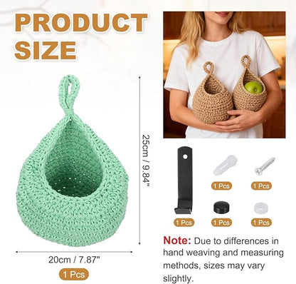 uxcell Hanging Fruit Baskets for Kitchen, Hand-Woven Wall Hanging Storage Jute