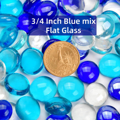 RUOJAS 5LB Blue Mix Flat Glass Marbles for Vases, Mancala Stones Gemstone Beads Vase Filler Decorative Glass Pebbles for Fish Tank, DIY Crafts, Aquarium Decor Rocks