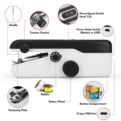 Xamanabu Handheld Sewing Machine, Mini Portable Sewing Machine for Beginners, Electric Fast Stitching, DIY Fabric Clothes Repair Kit, Home Travel Mending Machine with Accessories