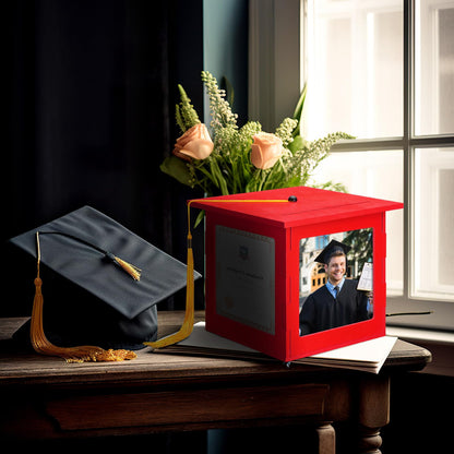 Menkxi 2026 Wooden Graduation Card Box Holder for Party with Picture Frame Graduation Cap Shaped Gift Card Box Decorations with Tassel for Grad College Party Favors(Red)