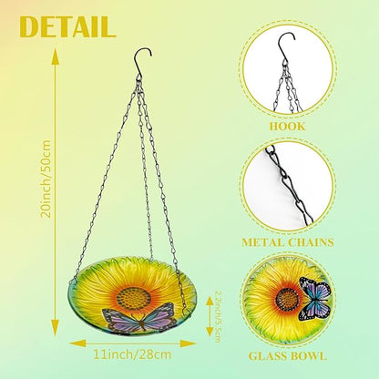 Hanging Bird Baths Outdoor Glass Birdbaths Garden Bird Feeder for Yard Lawn Decor Sunflower