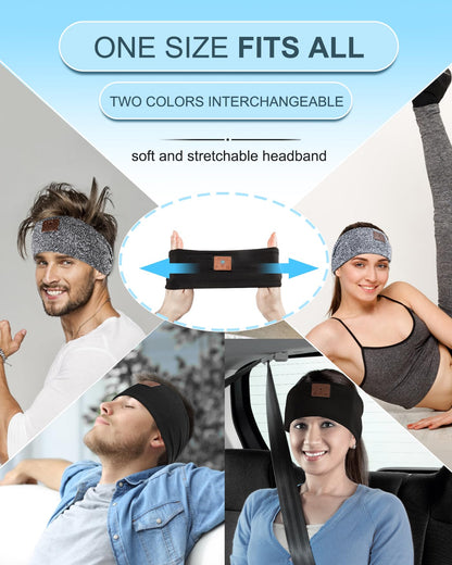 Mixiba 2-Pack Sleeping Headphones, Headband Headphones with Ultra-Thin HD Stereo Speaker, Bluetooth Headband for Sports, Workouts, Insomnia, Yoga, Air Travel, Meditation - Black&Grey