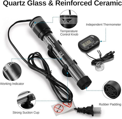 SainSmart XpertMatic Aquarium Heater Submersible, Fish Tank Heater 100W Adjustable Thermostat with Suction Cup, for Marine Saltwater and Freshwater, Up to 20 Gallon Fish Tanks