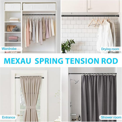 MEXAU Black Shower Curtain Rod 45 To 77 Inch Tension Shower Rod For Bathroom 7/8" Adjustable Spring Curtain Rod No Drilling Spring Curtain Rod Black Tension Curtain Rods for Windows Doorway Closet
