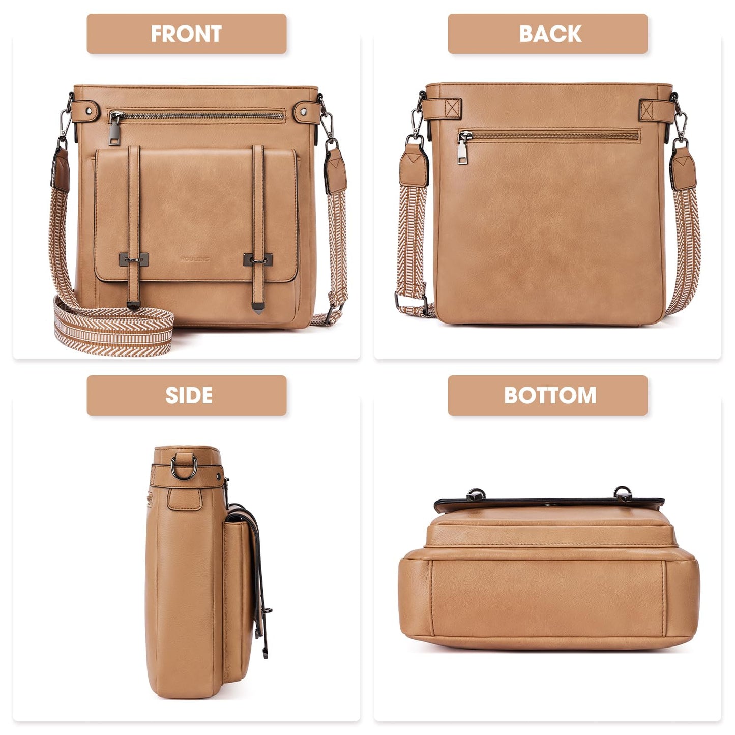 Roulens Crossbody Bags for Women,Multi Pocket Crossbody Purses Vegan Leather Shoulder Handbags Travel Purse Adjustable Strap
