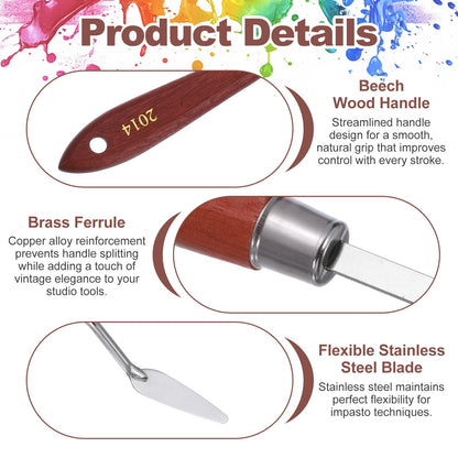 MECCANIXITY 3Pcs Palette Knife Type A, 17.5/18.5/19.2cm Long Palette Knives with Stainless Steel Flexible Spatula Pallet Knife and Wood Handle for Scraping, Mixing, Oil Acrylic Painting Canvas