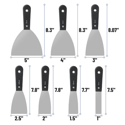 Bates- Putty Knife Set, 7 pcs, Stainless Steel, 1" 1.5" 2" 2.5" 3" 4" 5" Flexible Metal Scraper, Drywall Spackle Knife, Metal Paint Scraper Tool, Putty Knife Scraper, Wall Scraper, Drywall Knife