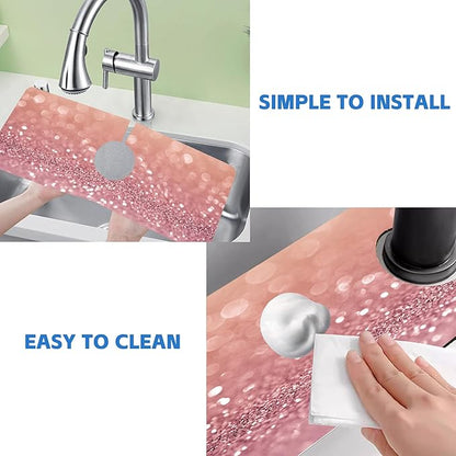Abstract Pink Glitter Diamond Sink Faucet Absorbing Mat Sink Splash Guard